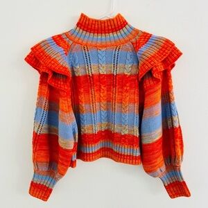 Something Navy Ruffle Mock Neck Sweater